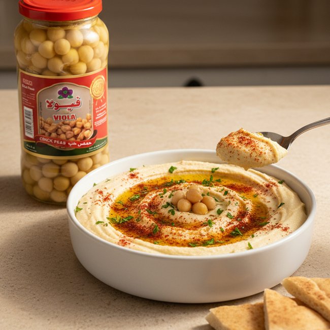 الحمص بالطحينة بمنتج حمص فيولا الجاهز