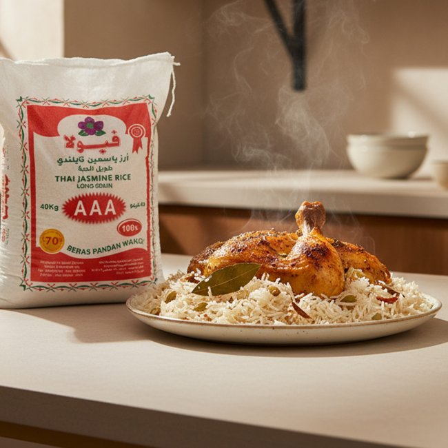 الكبسة البيضاء بالدجاج بأرز ياسمين فيولا